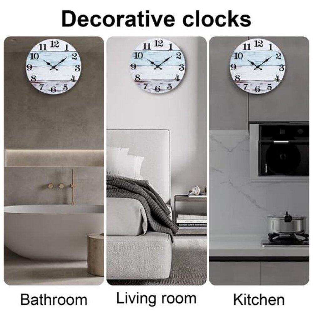 Wall Clock 12 Inch Bathroom Clock, Rustic Wall Clocks Battery Operated, Silent - Picture 5 of 7